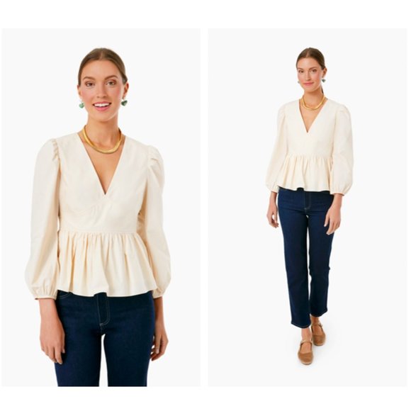Hyacinth House Tops - Hyacinth House | NEW Tan Puff Sleeve V Neck Elaine Blouse Top Size M